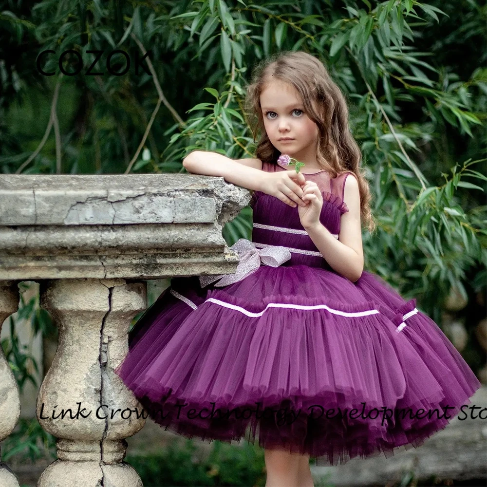 

COZOK Charming Purple Flower Girls Dresses with Soft Tulle Sleeveless Christmas Dresses for Princess 2024 Summer فستان عيد الميل