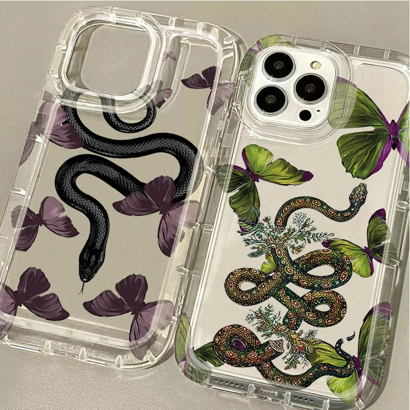 Printing Case for Samsung Galaxy S24 Ultra S23 S22 S21 FE S20 Plus Note 20 10 Pro A34 A54 A33 A53 Cute Doodle Butterfly Snake