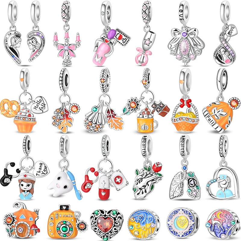 Original 925 Sterling Silver Charm Beads Glowing Luminous Lantern Angel Magic Cat Jungle Pendant Bead For Bracelet Charm Jewelry