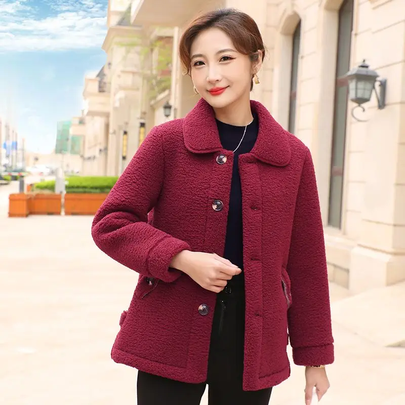 2023 Winter New Women Short Warm Coat Fleece-Lined Thickened Imitation Lamb Wool Coat Fashion Comfort Outwear