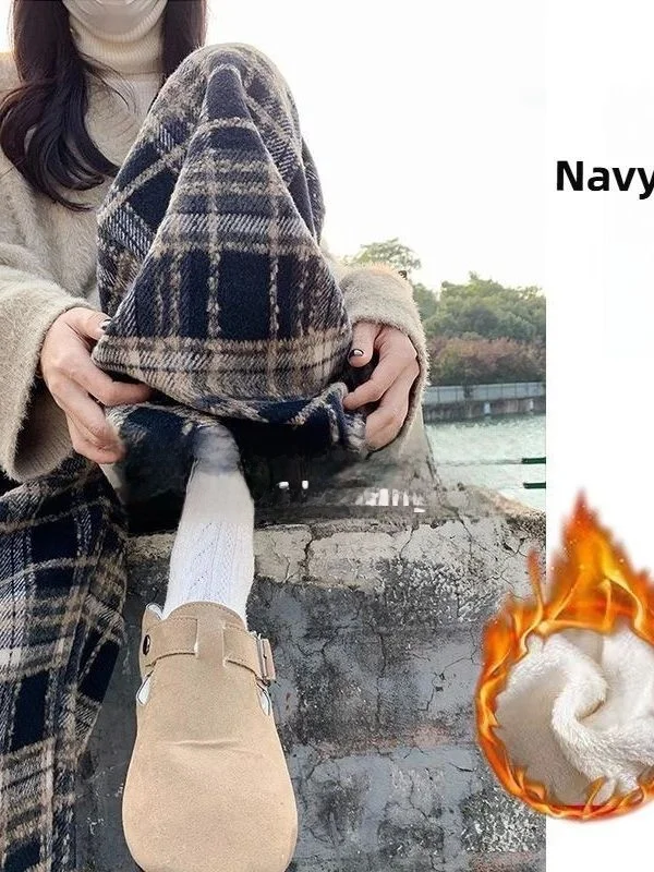 

Fencing Wide Leg Pants Women Winter Thi Plaid Straightle Cleanfit Sle Low Waist PVC Material Casual Pants for Middle-aged...