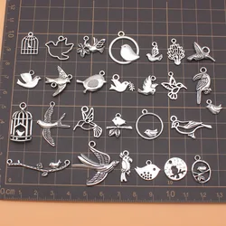 250Pcs/Bag 27 Styles Antique Silver Color Bird Swallow Pigeon Hummingbird Toucan Charms Pendant Diy Jewelry Accessories