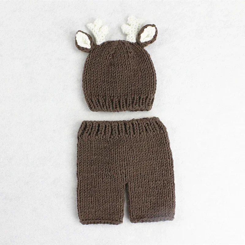 Newborn Photography Props Deer Baby Costumes Infant Knitted Hat Pants Baby Photo Accessories Baby Photoshoot Outfit