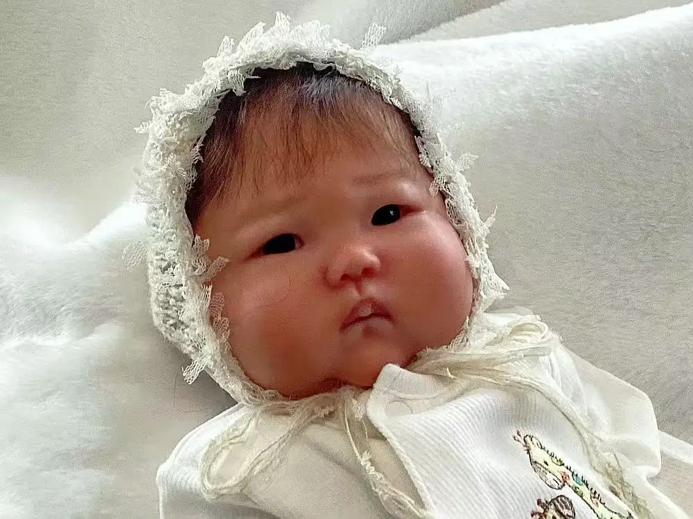 EGO Maßgeschneiderte limitierte 43 cm große Reborn-Baby-Anming mit handgewurzelter, bereits fertiger Puppe mit Kleid