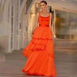 Tulle Spaghetti Straps Strapless Tiered Ruffles Prom Dresses Sleeveless Backless Corset Ball Gowns A-line Long Evning Gowns