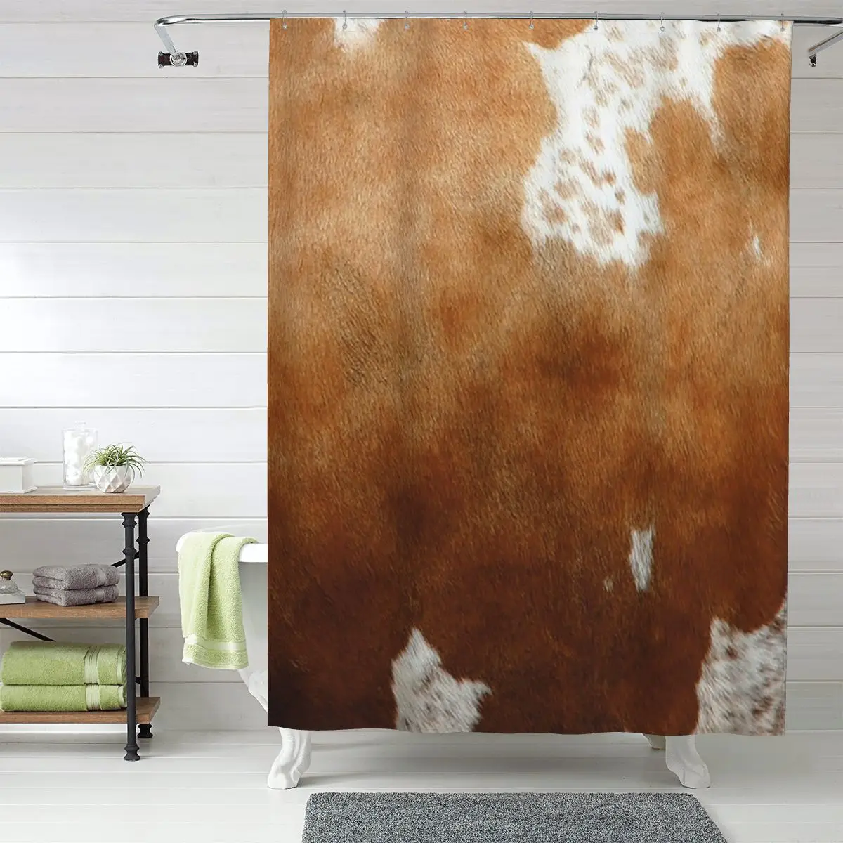 

Stylish Cow Fur Cowhide Texture Cow Skin Print Patter Shower Curtain Bathroom Polyester Waterproof Bath Curtains with Hooks