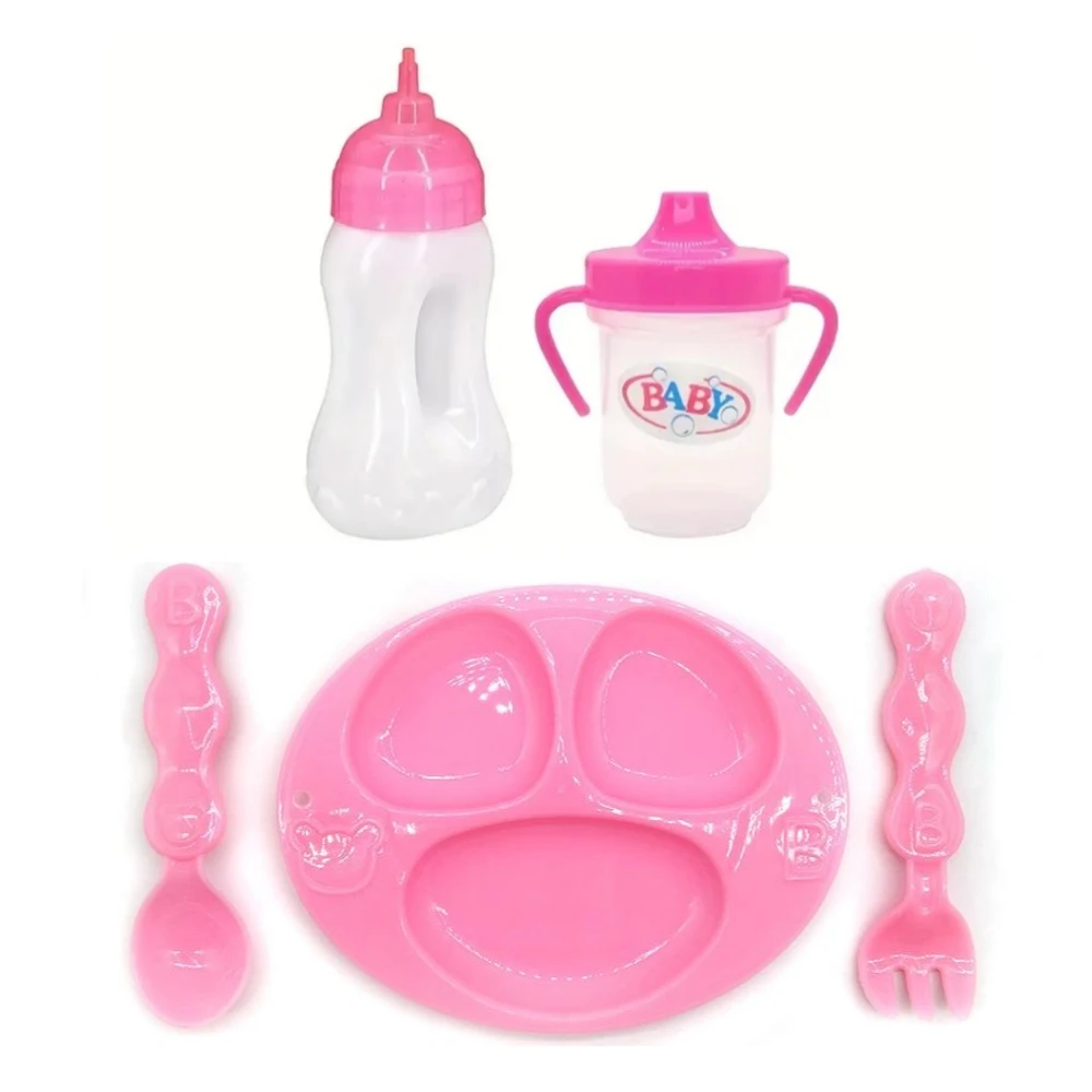

3PCS Baby Care Doll Feeding Dining Plate Learning Cup Plastic Furniture Dollhouse Drinking Cup Toy Plastic Miniature Bottle Toy