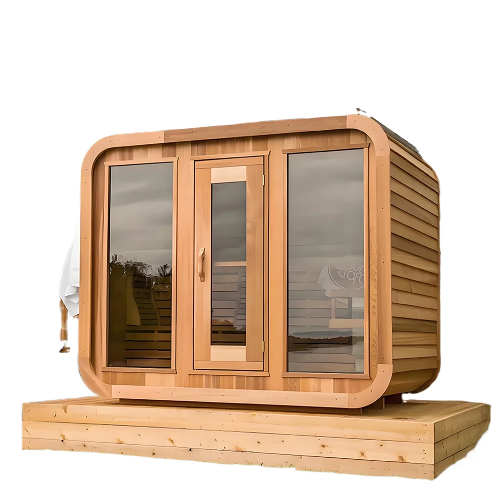 A Luxurious Square Outdoor Sauna With Modern Design
