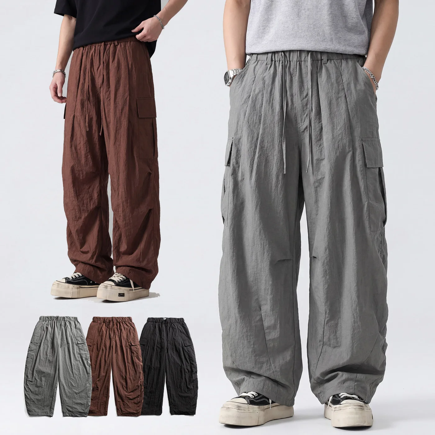 Outdoor Hiking Wide Leg Cargo Pants Men Streetwear Cityboy Loose Casual Fashion Sport Waterproof Baggy Pants Couple Trousers