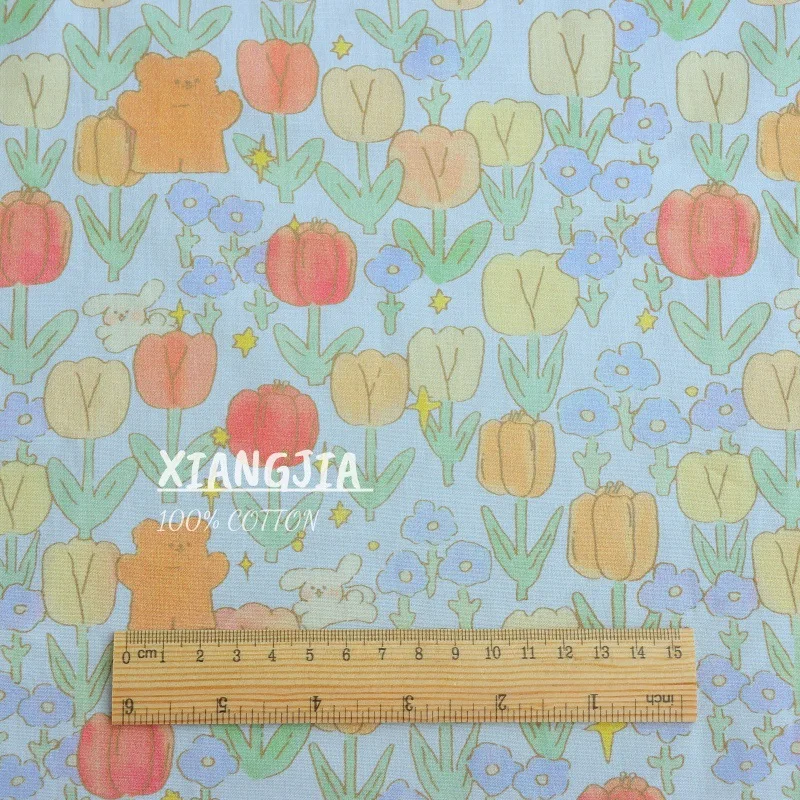 

40 Pure Cotton Fresh Tulips Plain Weave Skin-friendly Breathable Pajamas Skirt Handmade Baby Fabric