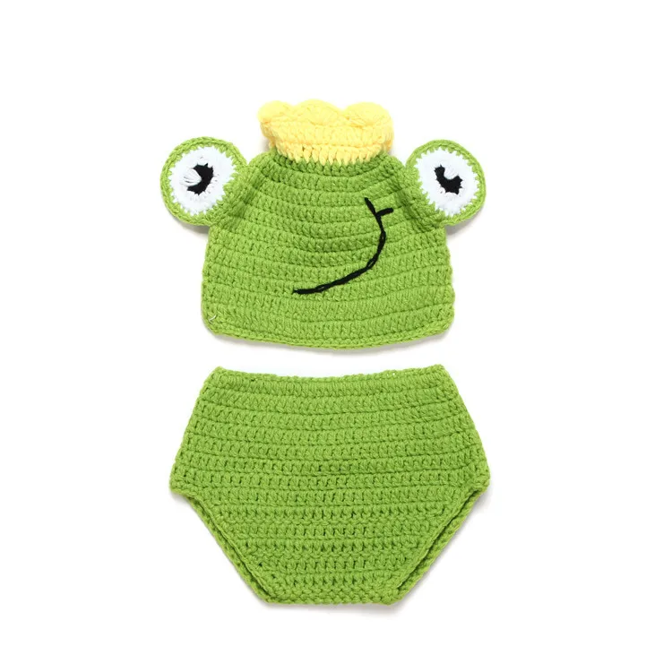 Handmade Crochet 0-3 Months 100 Days Newborn Baby Boys Photography Clothes Animal Theme Prince Frog Shape Costume