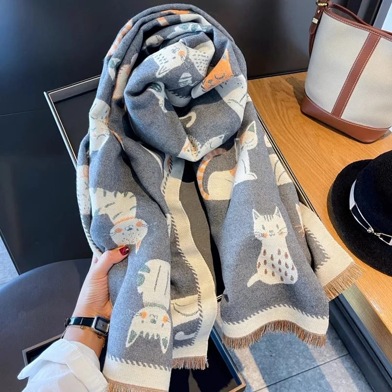 double-sided-camere-scarf-long-women's-sle-color-pencil-pattern-warmth-faionable-student-ne-warmer-winter-accory