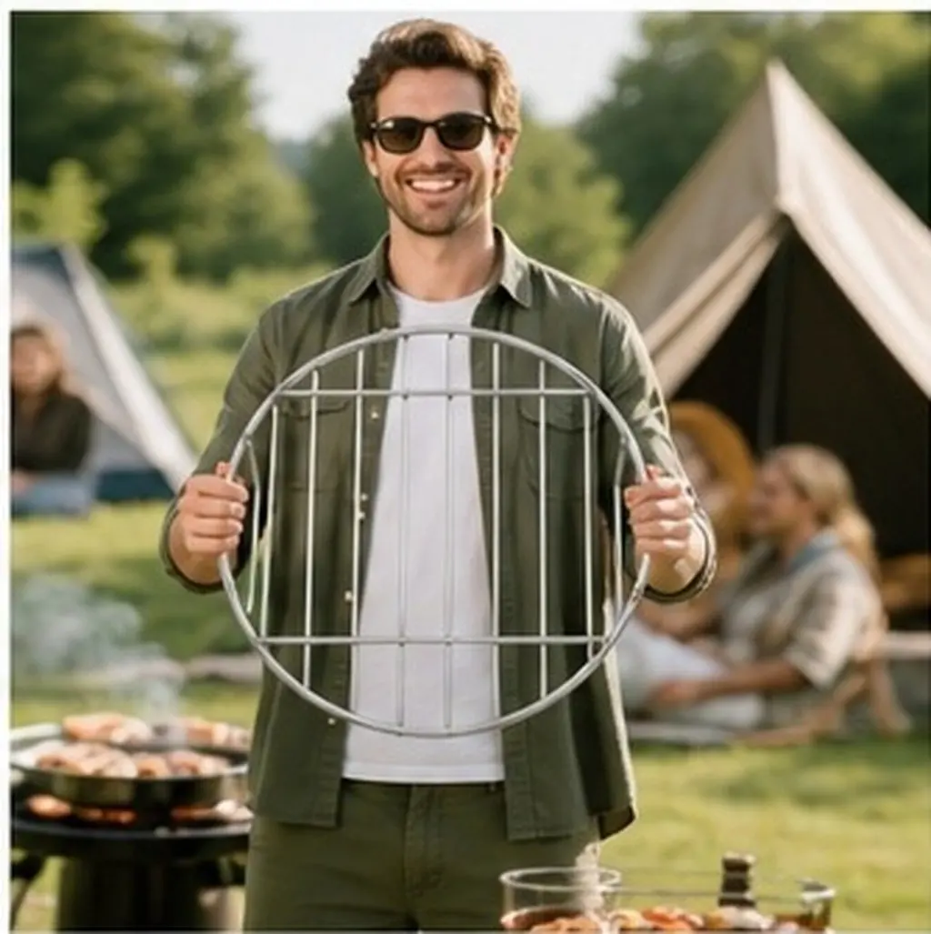 Stainless Steel Round Grill Grate with Ergonomic Handle Ideal for Bbq Grilling Smoking Steaming Pot Stand Camping Fire Pit