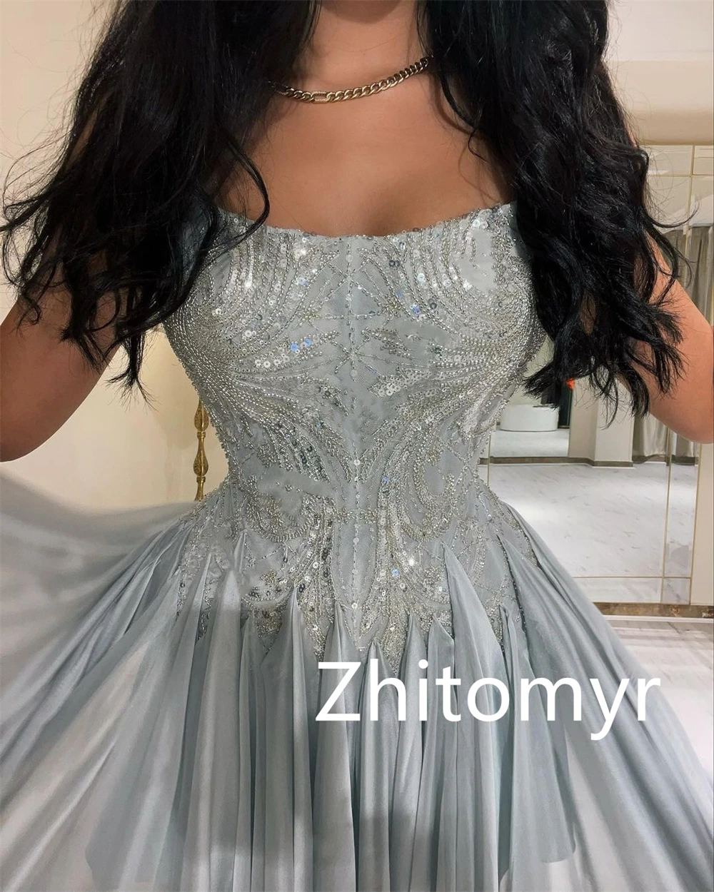 Personalizado Jiayigong Prom Cetim Beading Vestido de Noivado Strapless Sob Encomenda Vestidos Longos