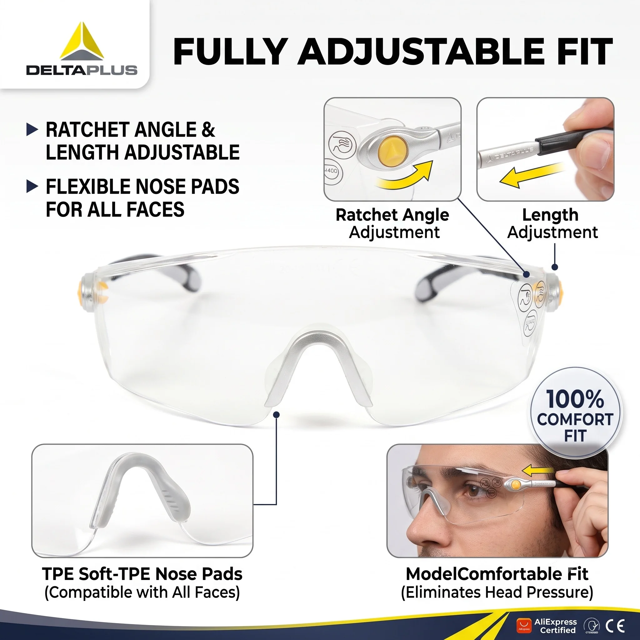 DELTAPLUS ANSI Z87 Safety Work Glasses Anti Fog Scratch Proof Protective Goggles Side Shields Eye Protection Men Women