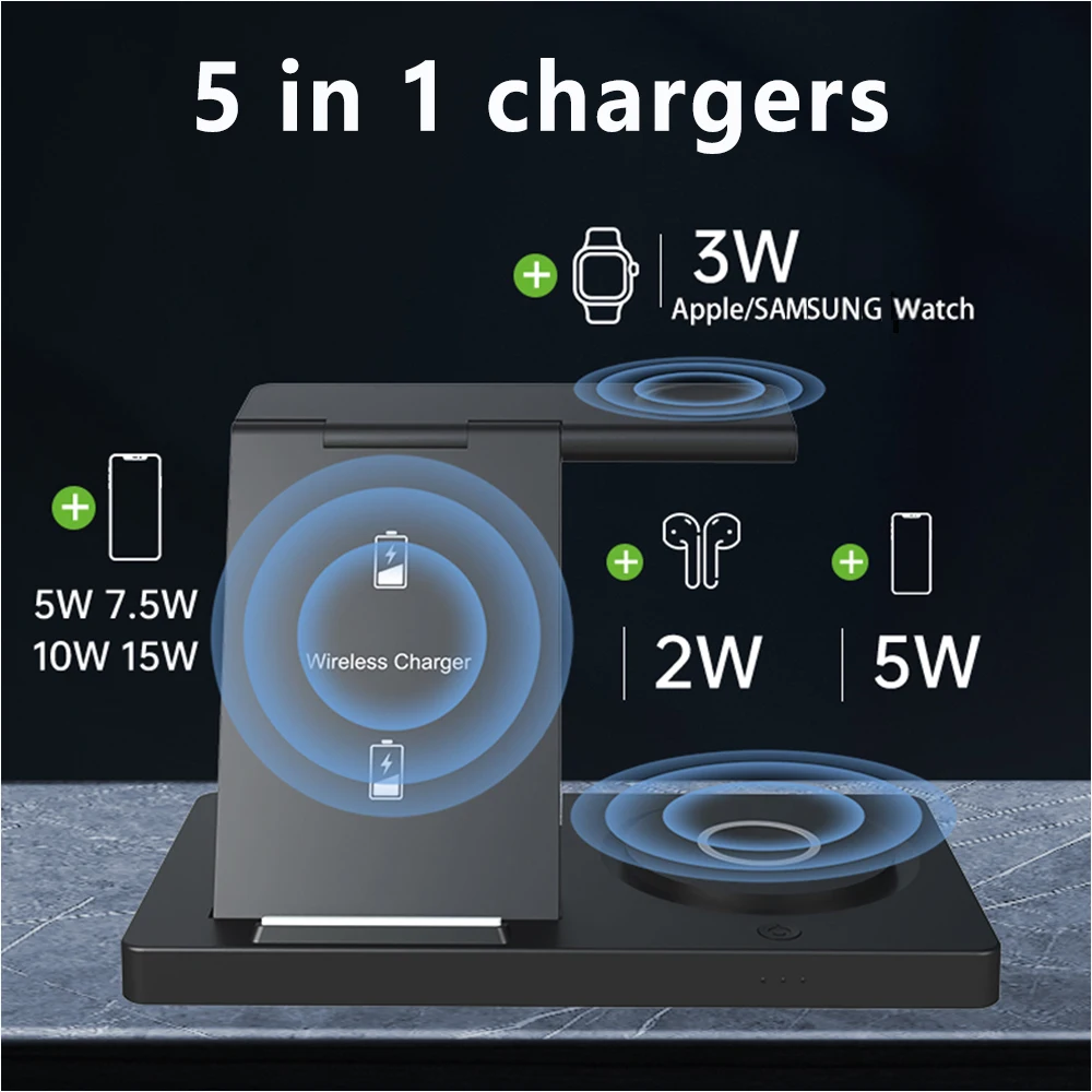 Foldable 3 in 1 Foldable Wireless Charger 15w Fast Charger Desk Holder for Apple Iphone/samsung Galaxy Watch Airpods/Galaxy Buds