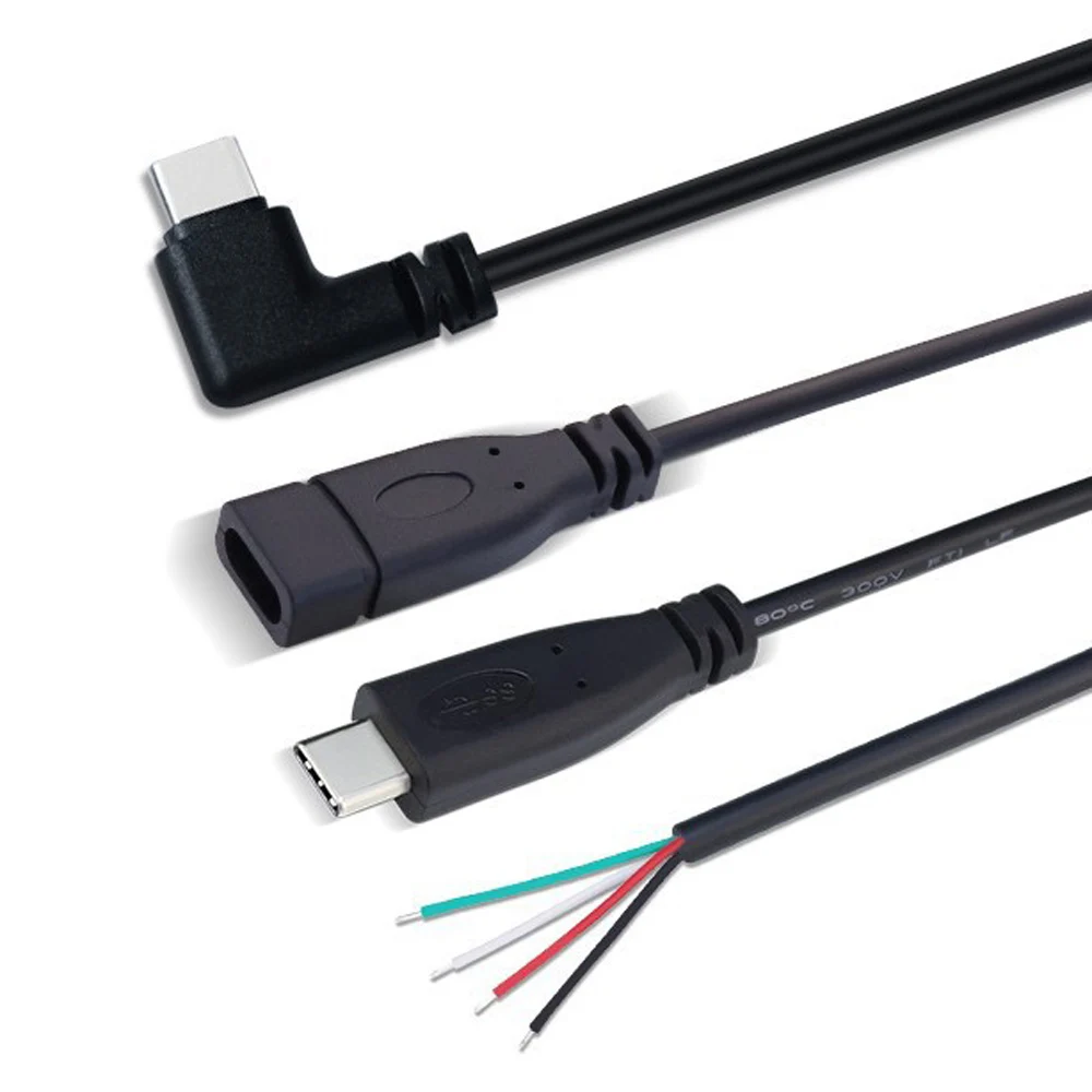 2Pin 4Pin Type C Power Supply Cable USB 2.0 A Female Male Wire Jack Charger Charging Cord Extension Connector DIY Line Interface