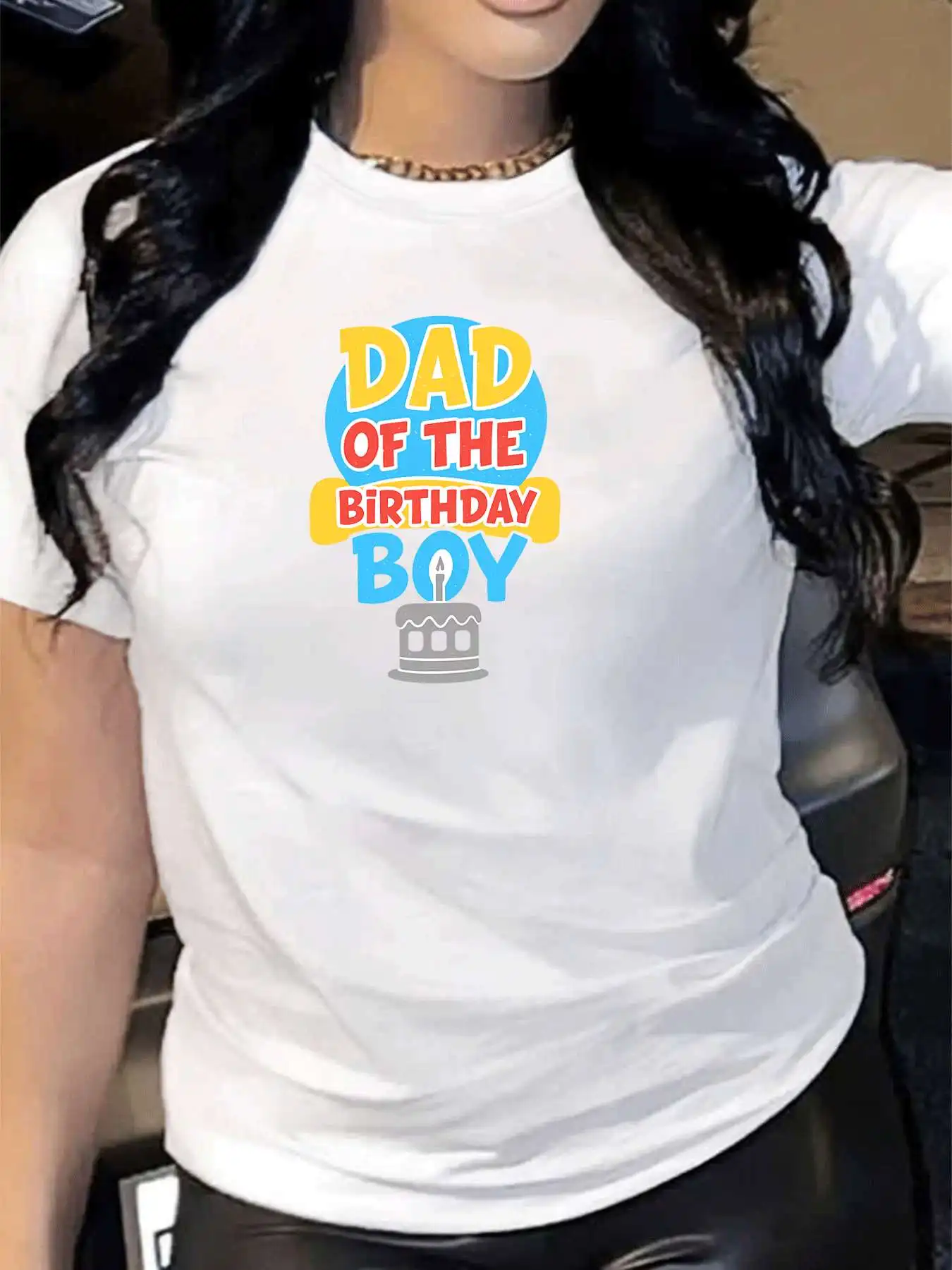 

【WY34931】Женская футболка с круглым вырезом и круглым вырезом, модный топ с короткими рукавами и принтом, эластичная футболка