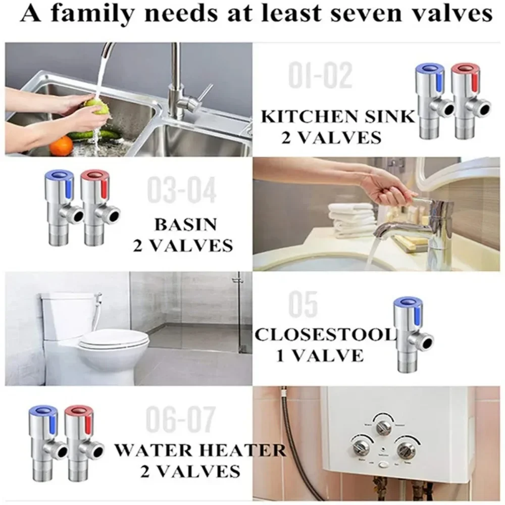 Vanne d'entrée d'eau chaude et froide en acier inoxydable 304, robinet d'arrêt pour salle de bains, cuisines, balcons, accessoires de toilettes