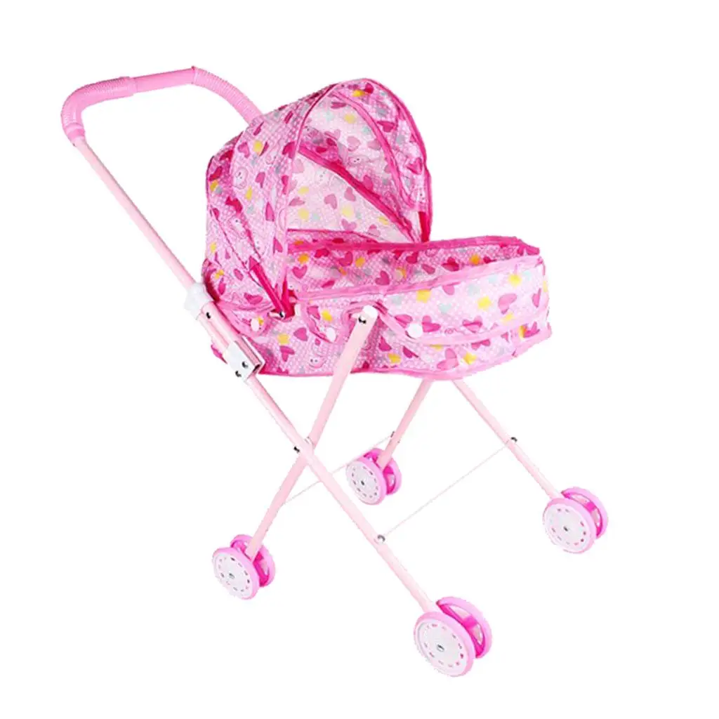 Mini Buggy Pram Infant Push Cart Pushchair Dolls Trolley Kids Pretend Pattern