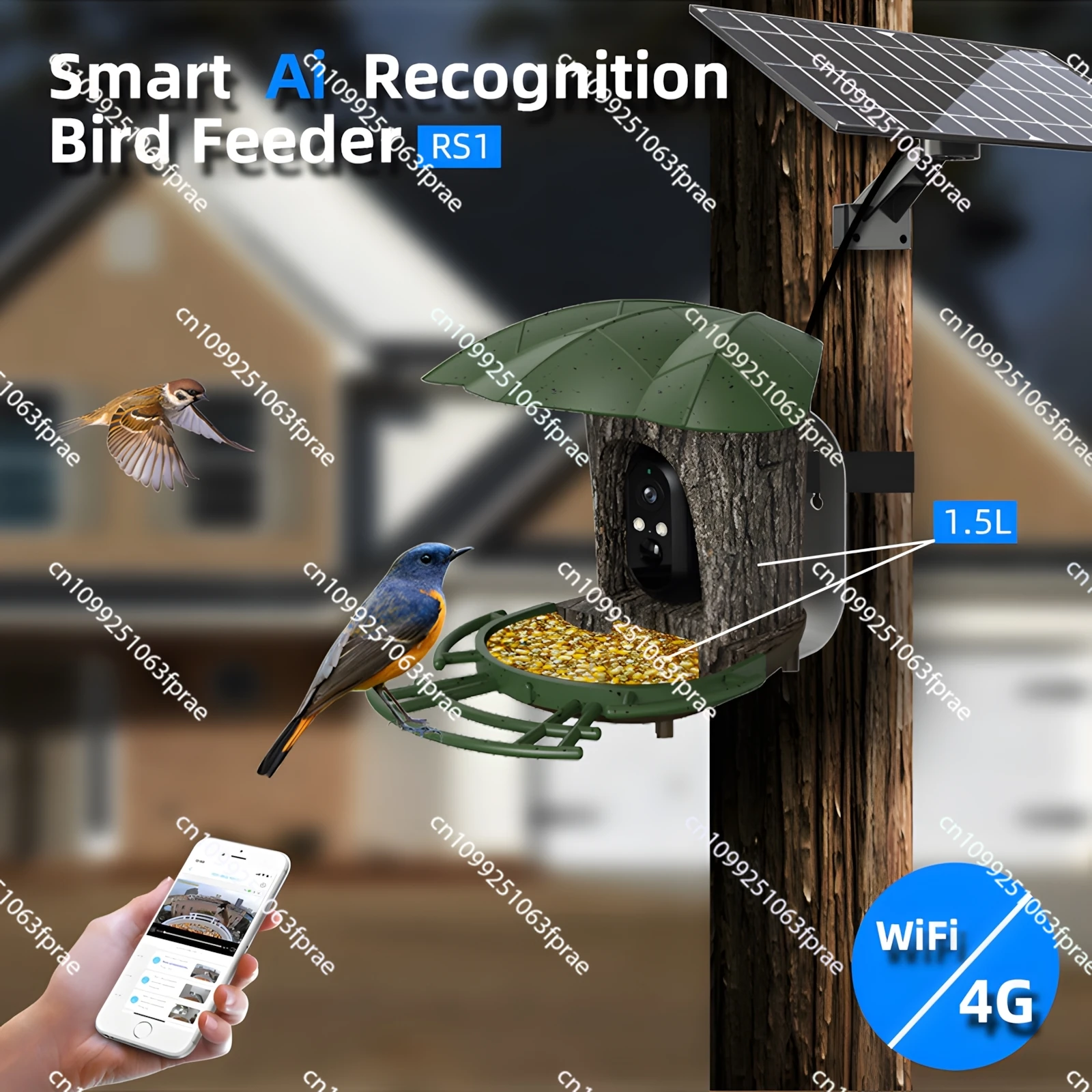 

Solar Power Bird Feeder have Camera Bird Food Dispenser Outdoor Night Vision Auto Capture Smart Bird Feeder with AI Identify