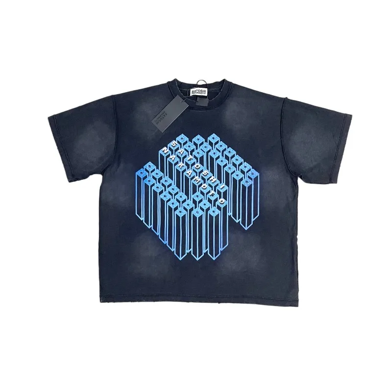 High Street Satoshi Casual Fashion Hand Distressed Washed Splash Ink Sleeveless Tank Top T‑Shirt Men's Clothing
