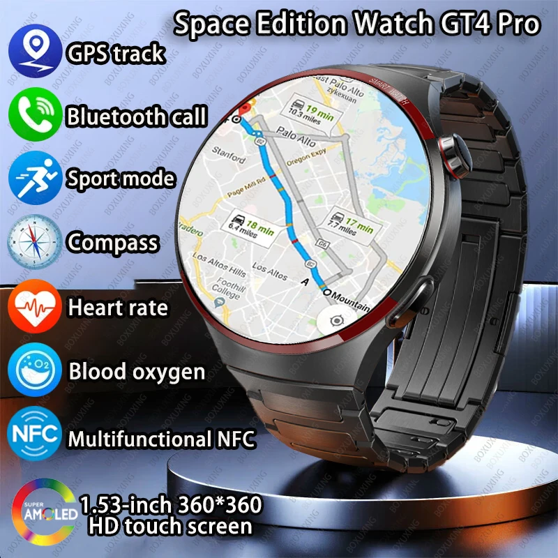 

For Huawei Xiaomi GT4 Pro GPS NFC Smart Watch Men AMOLED HD Screen Heart Rate Bluetooth Call IP68 Waterproof SmartWatch 2024 New