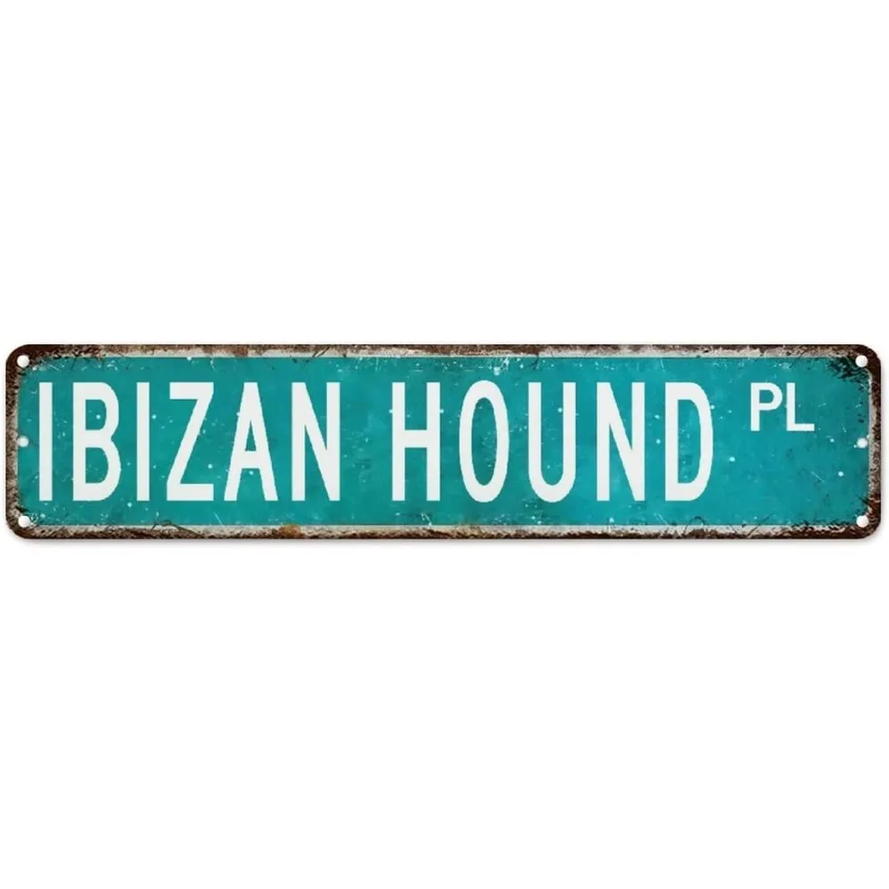 [2D Flat] 1pc Teal White Vintage Street Style Ibizan Hound Place Aluminum Decor Sign (Only For Decoration)