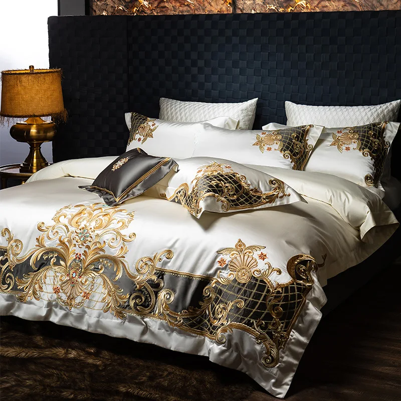 New Chinese bedding four-piece set, high-end villa wedding embroidery sample white bed four-piece set