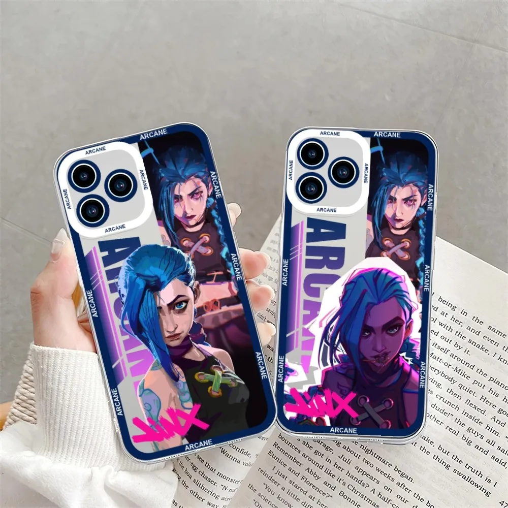 Cartoon A-Arcane J-Jinx Phone Case For Samsung Galaxy S23 S22 S21 S20 Plus lite Ultra Transparent Shell