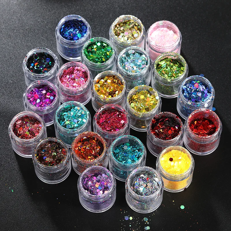 8g Holographic Laser Nail Art Glitter Flakes Mix-Hexagon Nail Decoration Loose Reflective Mermaid Chunky Sequins Makeup Powder