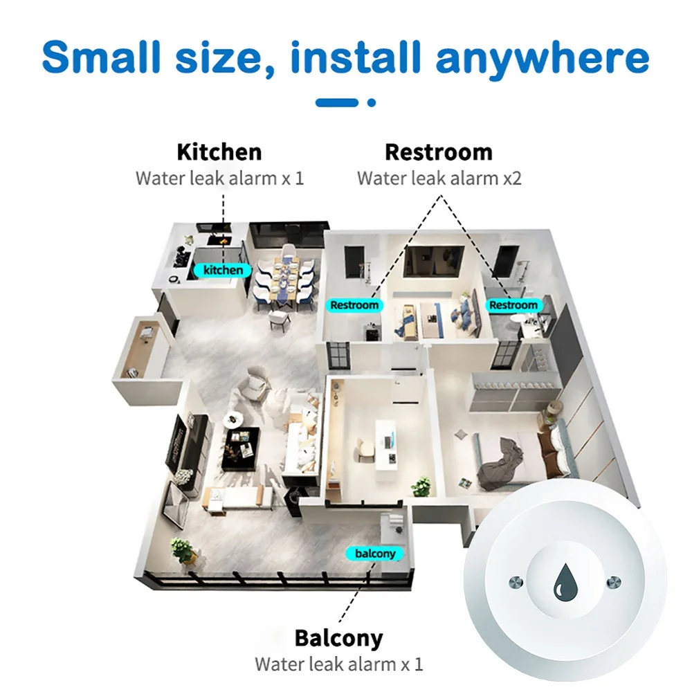 Tuya-Detector e Detector de Vazamento de Água, Impermeável, Smart Home, ZigBee, Vida, Segurança, Proteção, Remote App Control