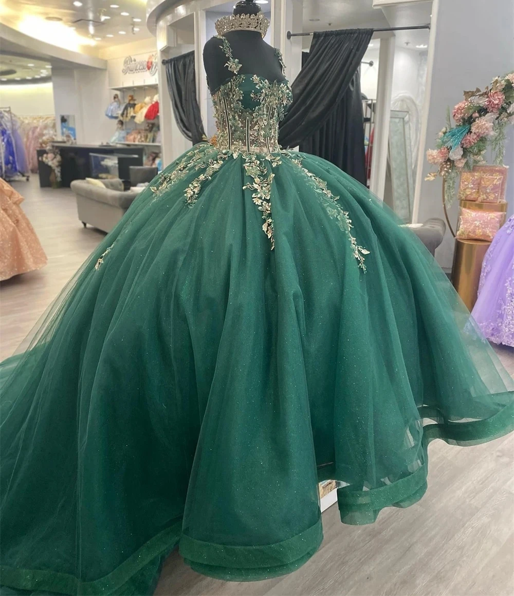 Зеленые платья принцессы Quinceanera, бальное платье, женское платье с аппликацией, милые платья 16, 15 лет, мексиканские