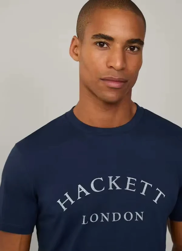 Hackett-Camiseta de algodón de verano 2025, marca europea, camiseta informal holgada de manga corta con estampado de logotipo de caja de ajuste clásico para hombre, cuello redondo