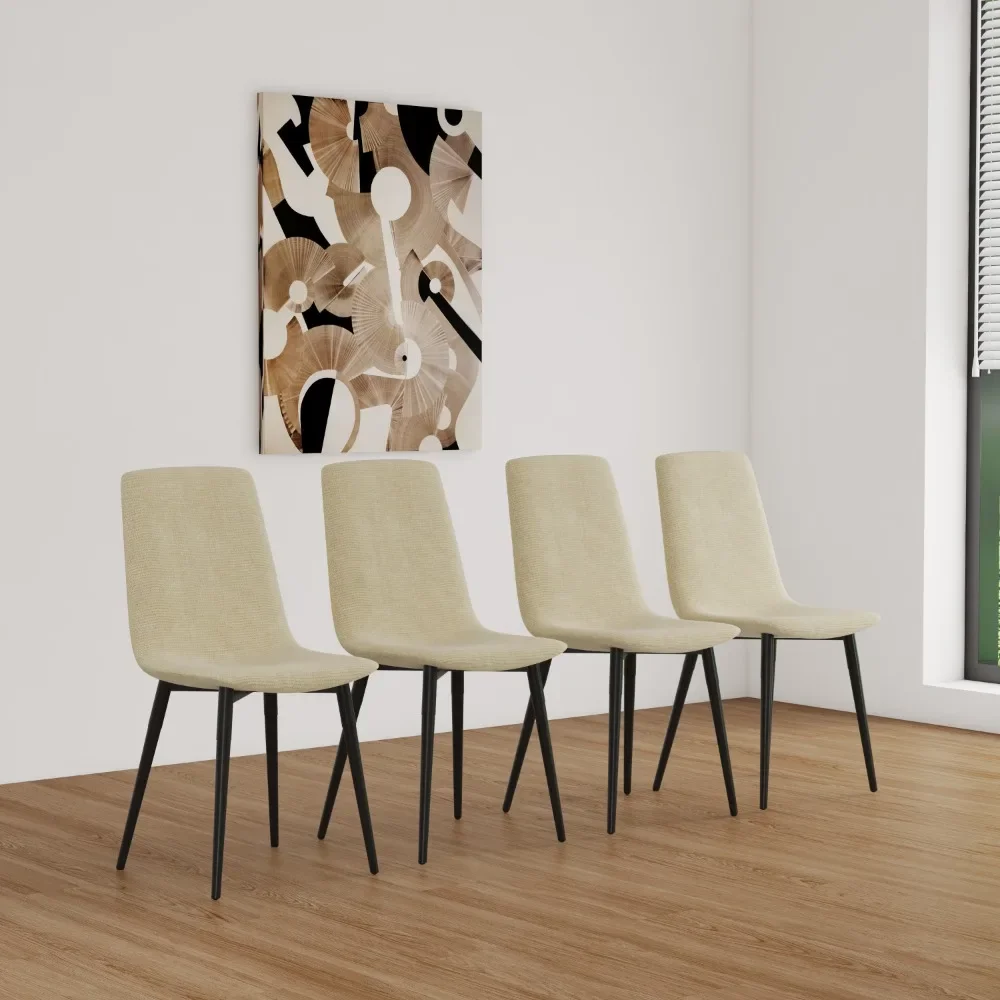 

Set of 4, Upholstered Dining Accent Chairs in linen Cushion Seat and Sturdy Black Metal Legs(Beige), dining chair