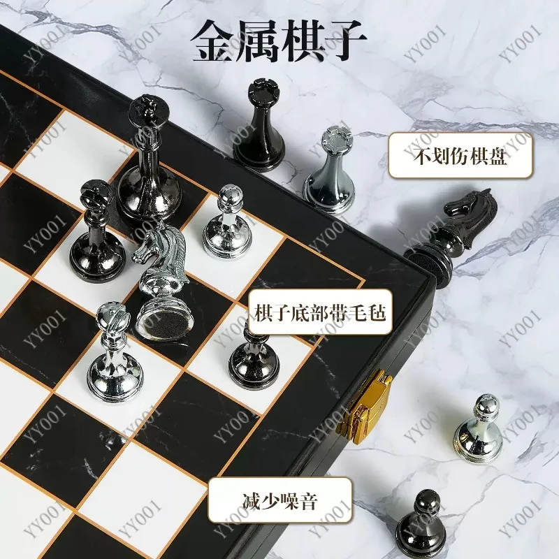 Metal Chess Pieces Set with Piano Lacquer Board for Kids Adults Competition Gift Home Decor