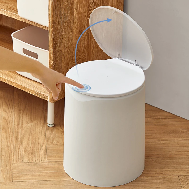 

8L Press Waste Bin With Lid Storage Food Trash Can Home Recycling Bins Bathroom Trash Can Basket Food Grade Garbage Double Layer