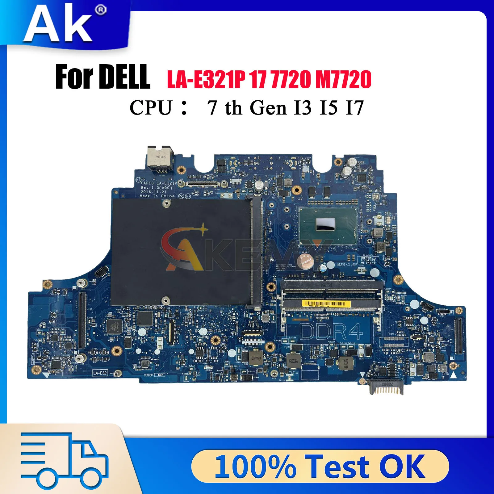 CAP10 LA-E321P Mainboard For DELL Precision M7720 7720 with I5 I7 CPU DDR4 0FDXD7 0RFCWJ 100% Fully Tested