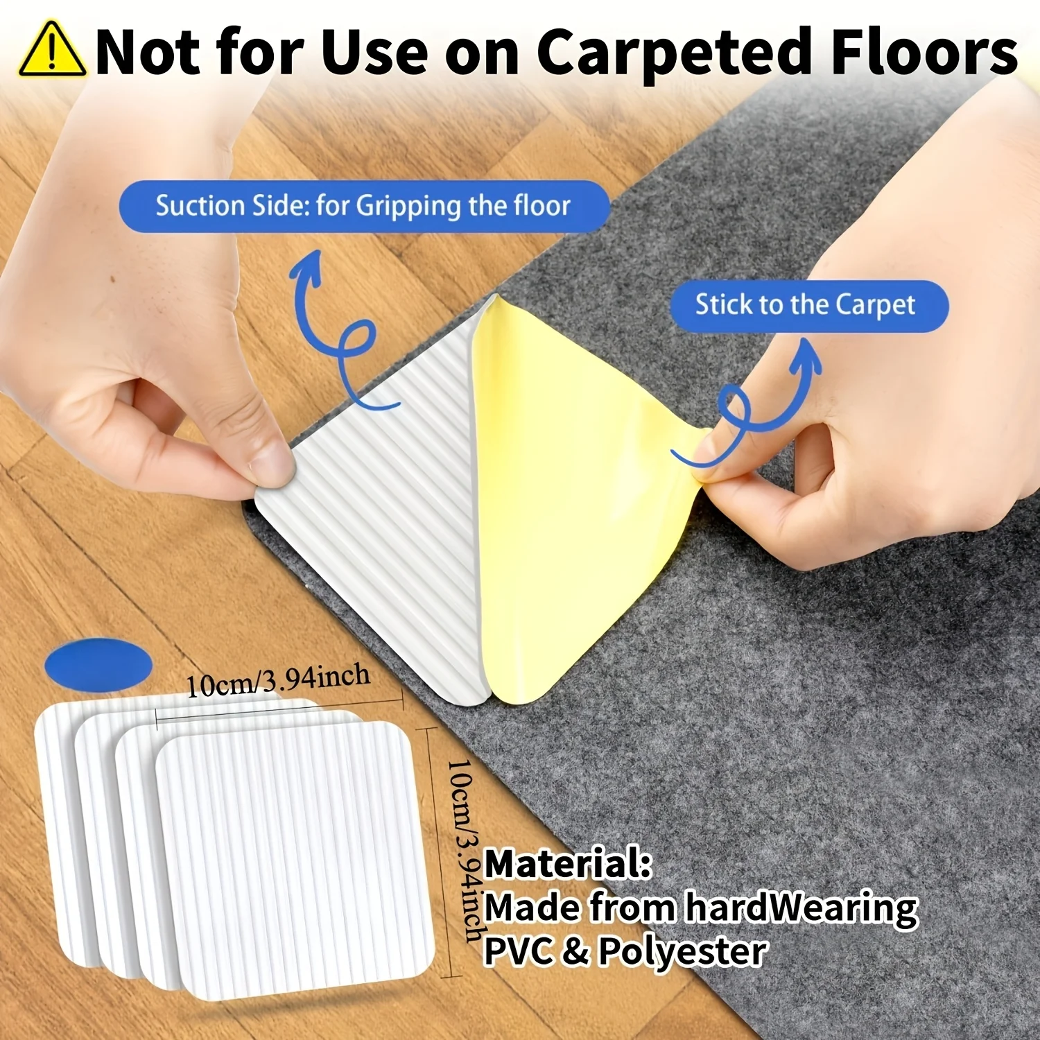 8/12x Carpet anti-slip underlay, non-slip and washable anti-slip pads for secure grip, reusable, residue-free, 10 cm x 10 cm