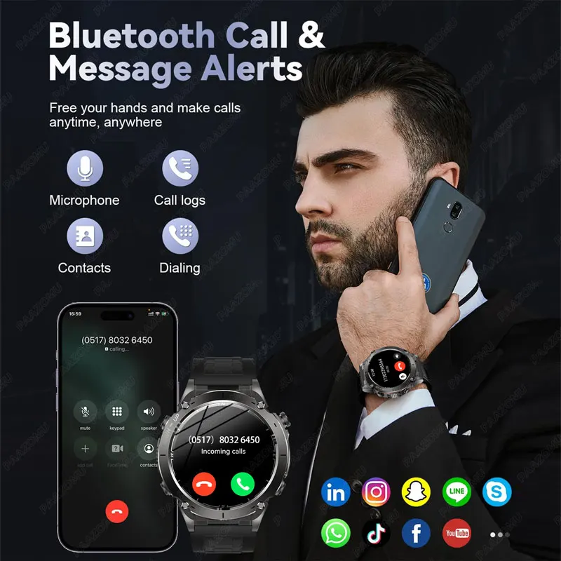 New GPS Outdoor Sport SmartWatch 1.43'' HD AMOLED Flashlight 730mAH 3ATM Waterproof Compass Air Pressure Altitude For HUAWEI