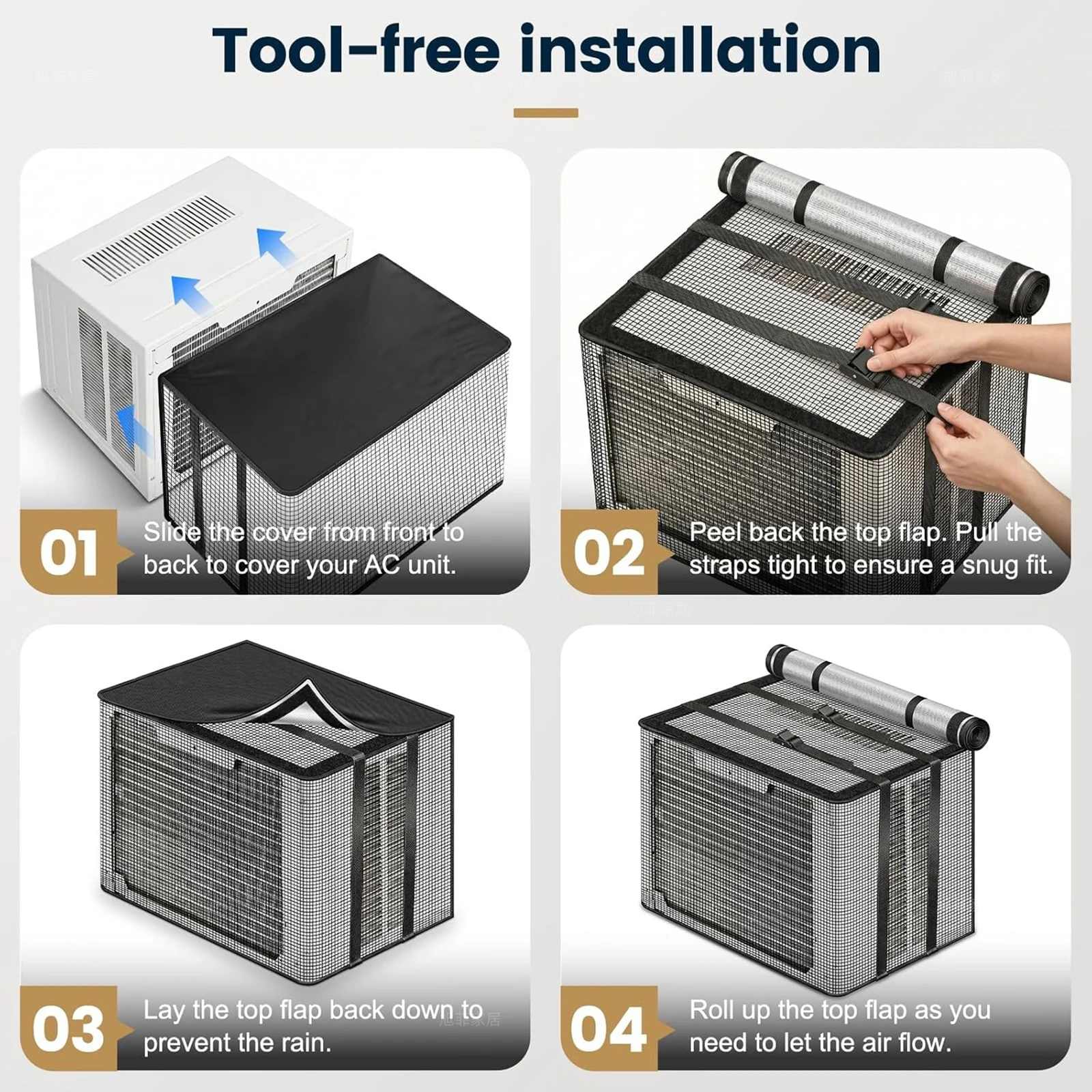 Outdoor AC Cover Mesh Window Unit Cover Waterproof Dustproof Drip Pad Blocks Insects Leaves Debris