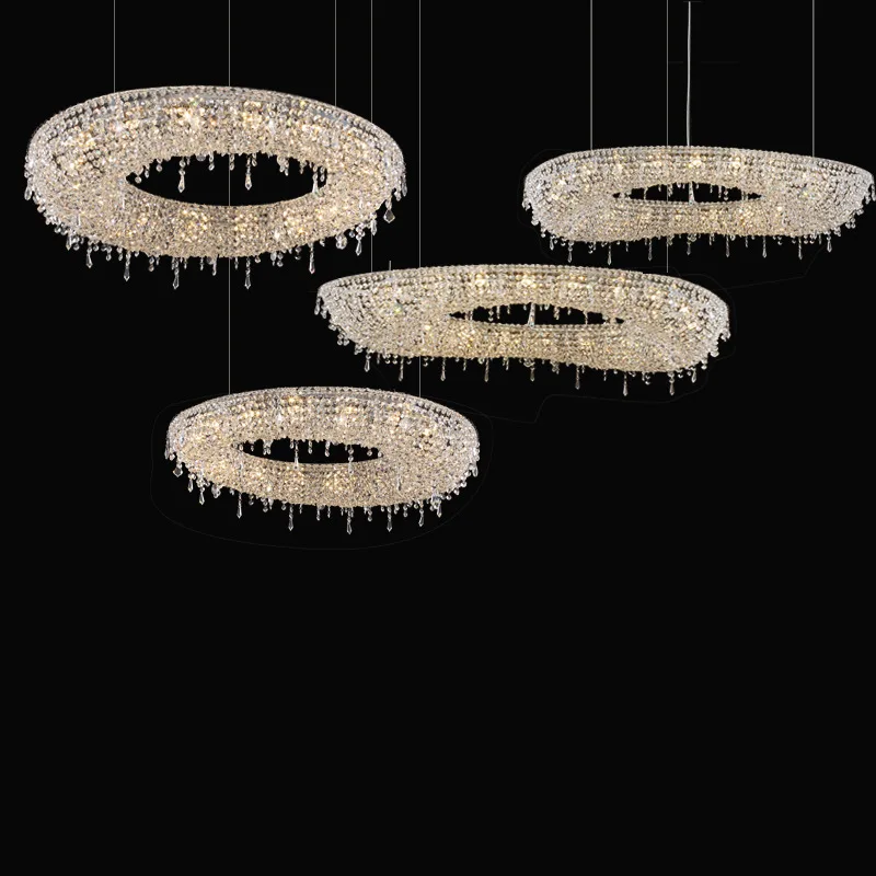 

2025 Modern Luxury Round Oval Crystal Chandelier For Living Dining Room Chrome Luster LED Pendant Lights Hotel Duplex Villa Lamp