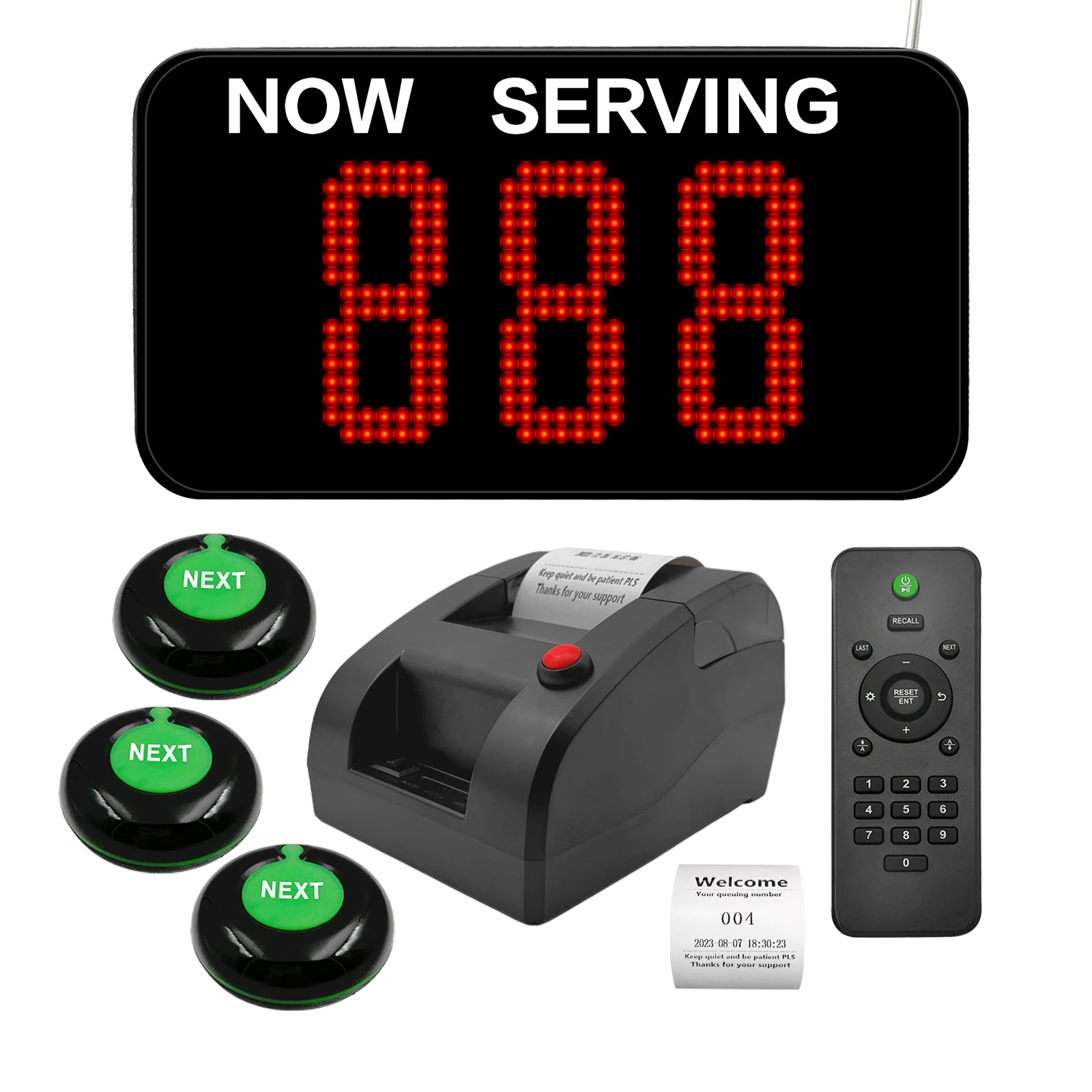 Queue Calling Number System Wireless Customer Service Ticketing System 3-Digit Screen with Thermal Printer for Food Restaurant