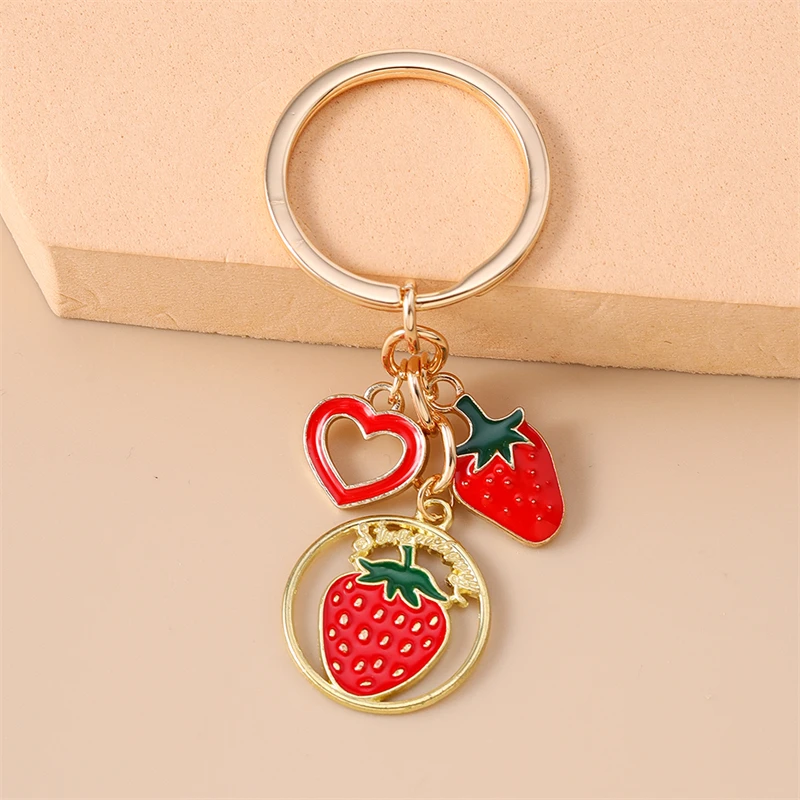 Niedliche Frucht-Schlüsselanhänger: Emaille-Apfel, Erdbeere, Wassermelone, Herz-Anhänger für Frauen und Männer, Auto-Schlüssel, Handtaschen-Schlüsselketten, DIY-Geschenk – Detail 9