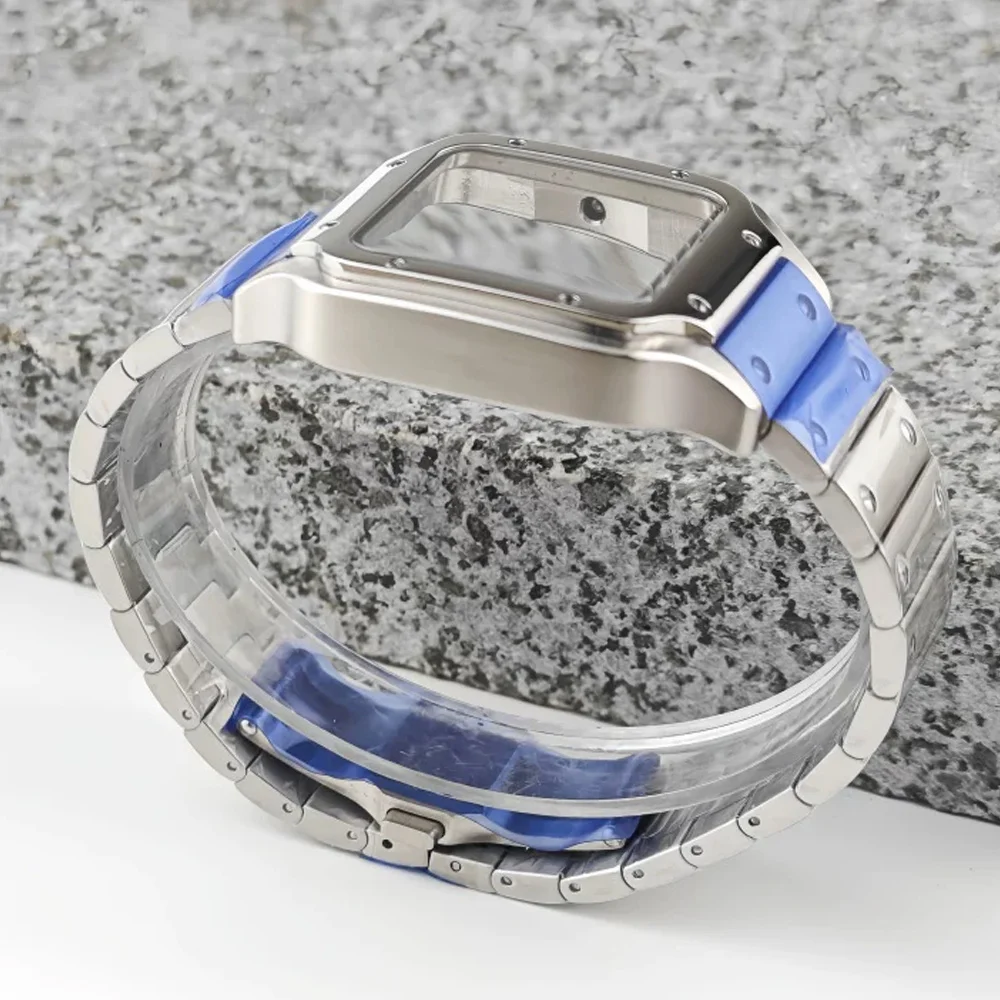Mod 38mm NH35 Santo Watch Case Bracelet Fit 27mm Square Dial for 7S26 NH35 NH36 Watch Case Transparent Back Cover Case
