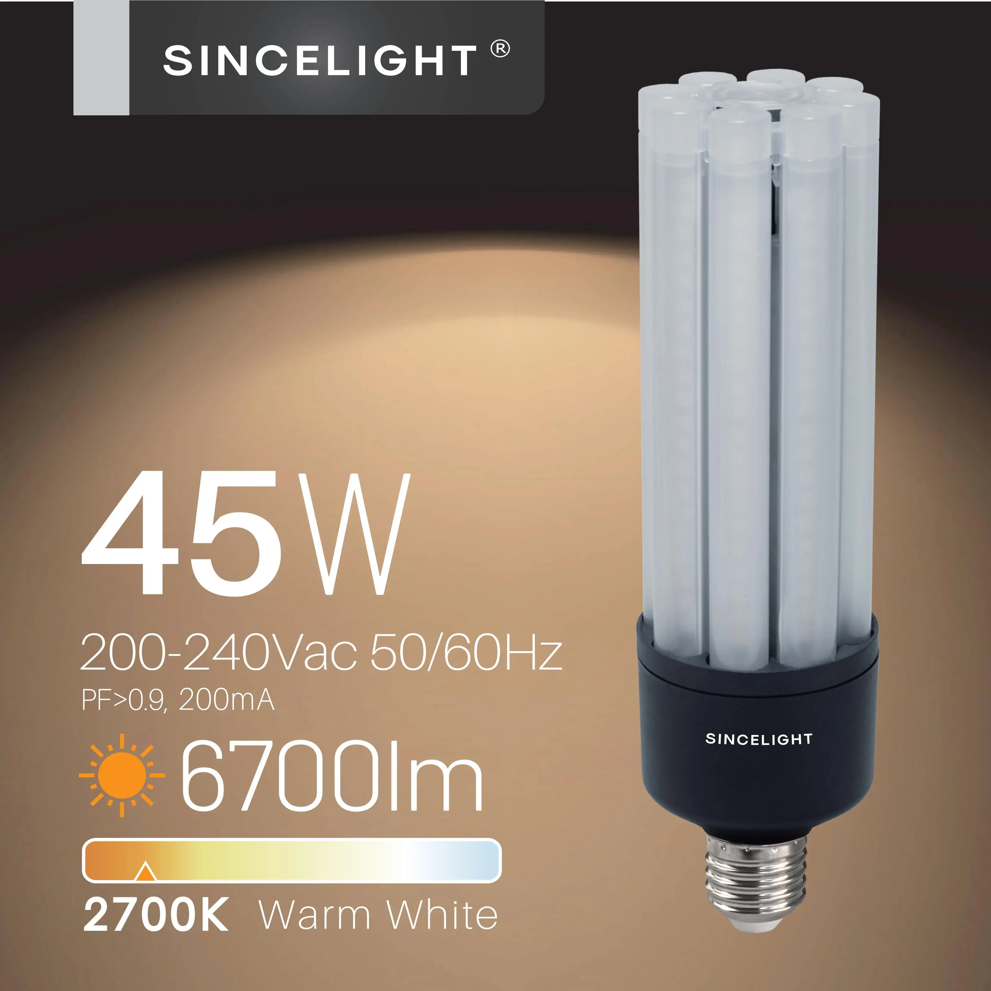 LED Corn Light Bulb Lamp 45W 6700 Lumen for High Bay Lamp, Warm White 2700K, E27 Medium Base for Garage Factory Warehouse