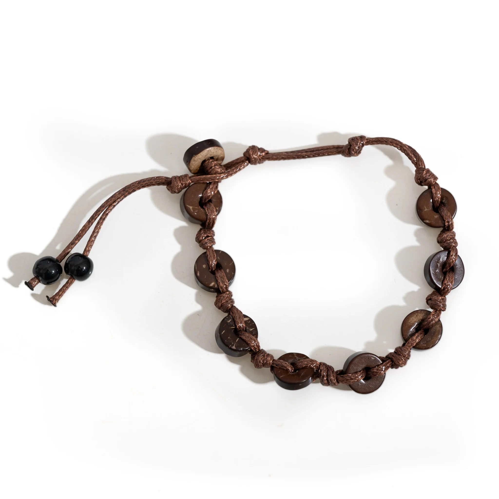 Vintage-Armband aus Keramik und Holzperlen für Herren, handgefertigt, braun gewebt, Boho-Ethno-Schmuck