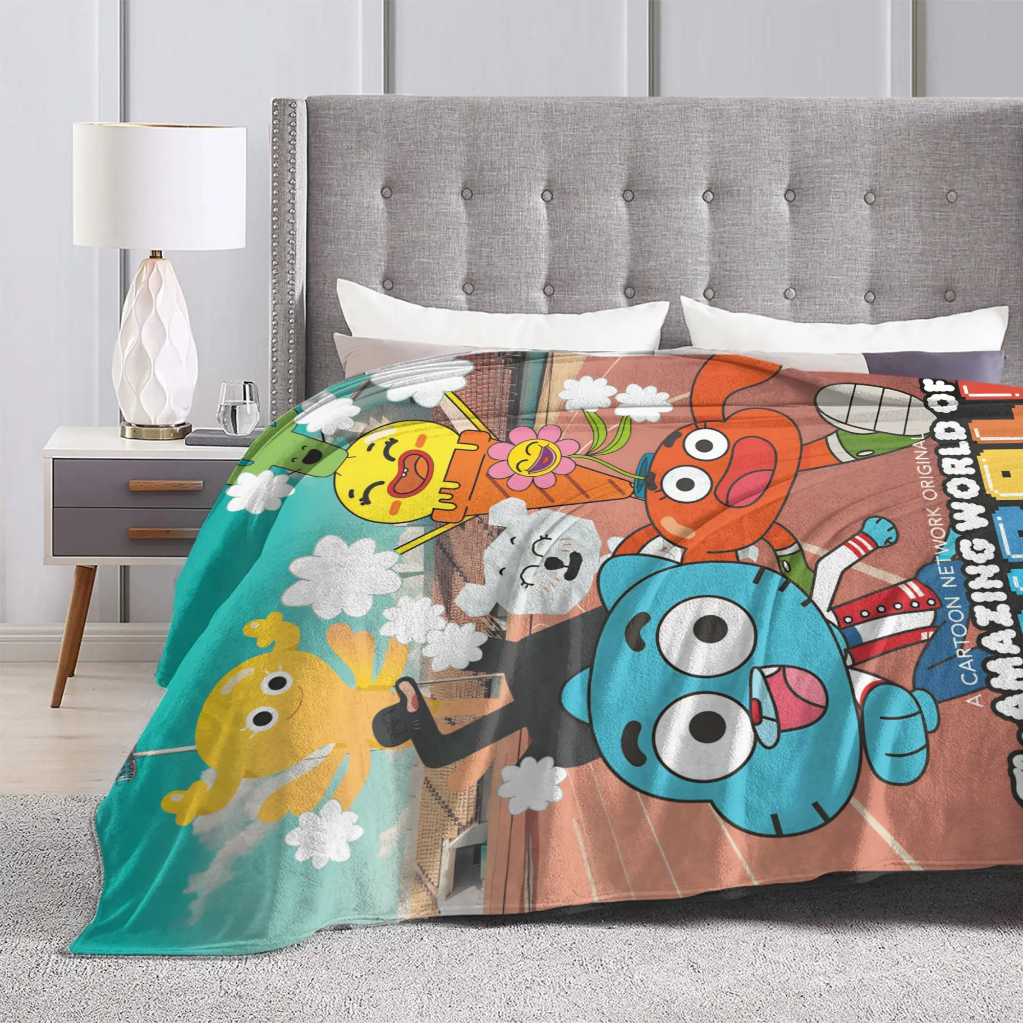 Koc The Amazing World Of Gumballs Miękki, ciepły, pluszowy pled na kanapę, fotel, łóżko, podróż, do biura, flanelowa narzuta na łóżko