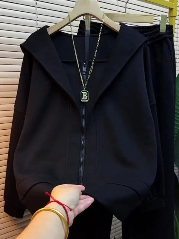 

plus Size Hooded Zipper Sweatirt Wide Leg Pants Men Women Bla Two Piece Set Casual Sportswear Autumn Season Long Sve