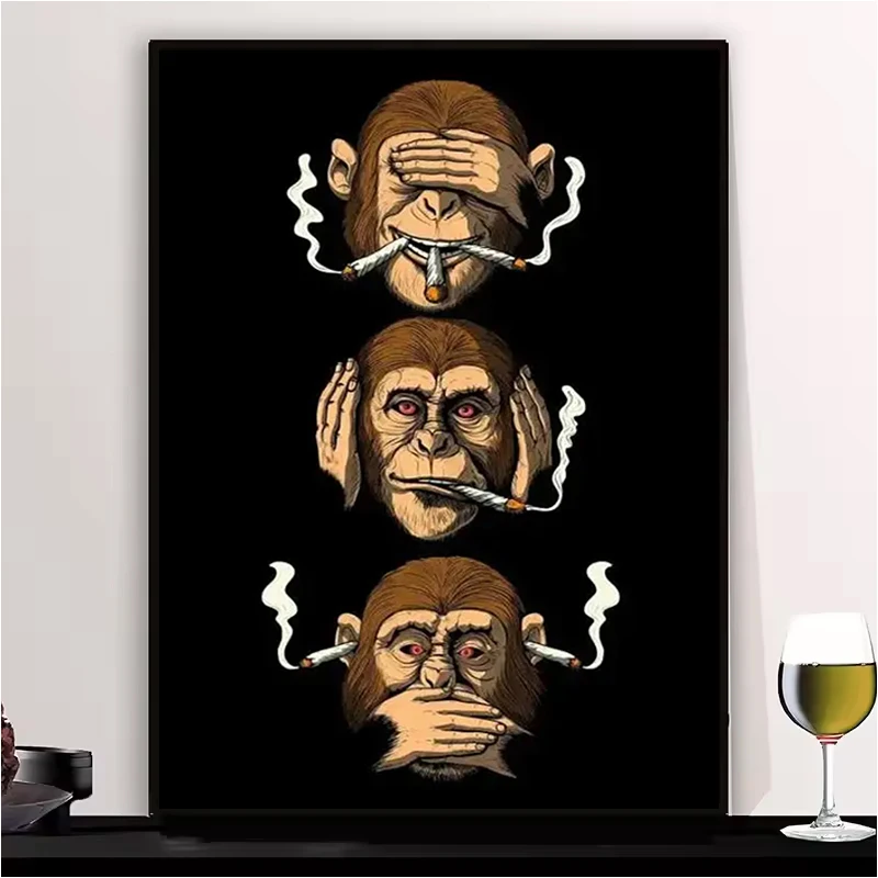 

Classic Abstract Wall Art Funny Poster Humour Smoking Monkey HD Canvas Print Poster Home Living Room Bedroom Decoration